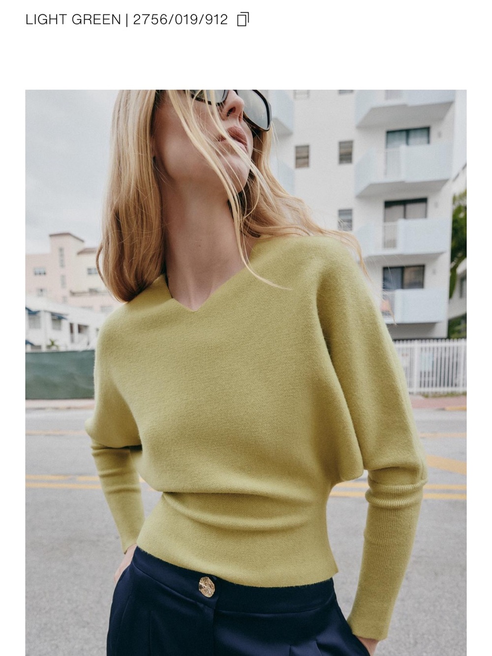Zara Light Green V-Neck Women's Sweater
